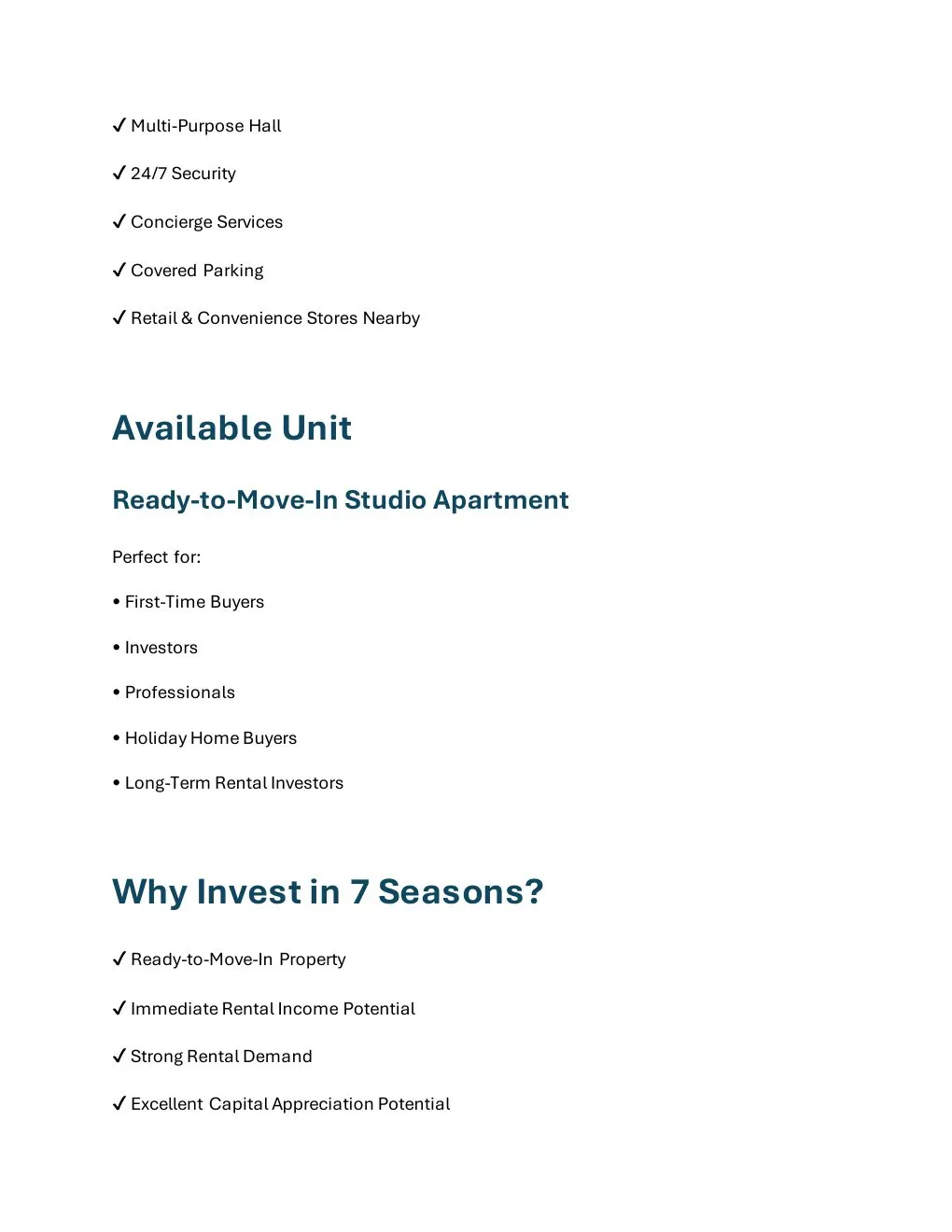 7 Seasons Ready Studio available unit and buyer suitability details - supplied Wabel Real Estate brochure page 4