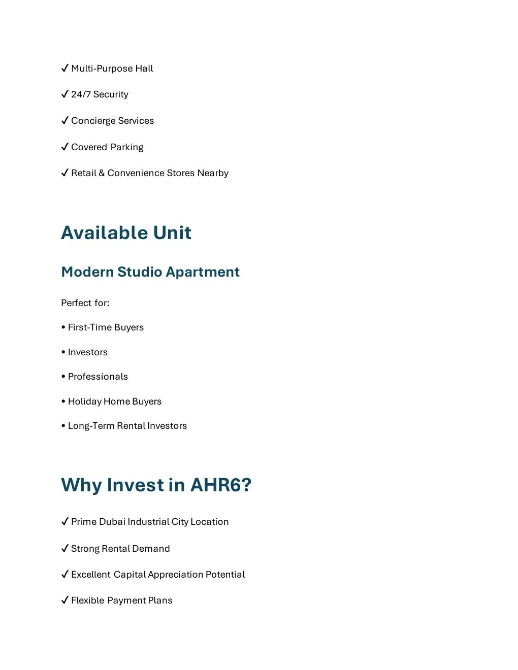 AHR6 Studio Apartment available unit and buyer suitability details - supplied Wabel Real Estate brochure page 4