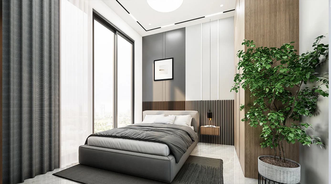 Al Haseen 4 bright one-bedroom apartment interior with fitted storage