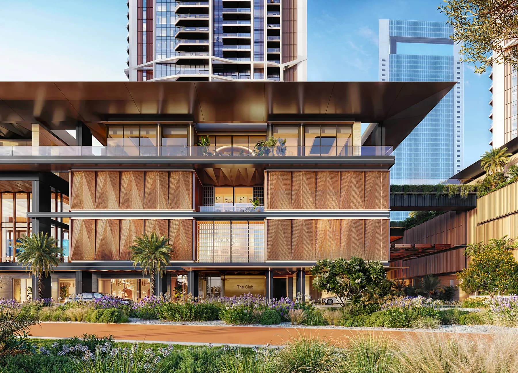 Eltiera Views clubhouse and retail podium beneath the residential towers