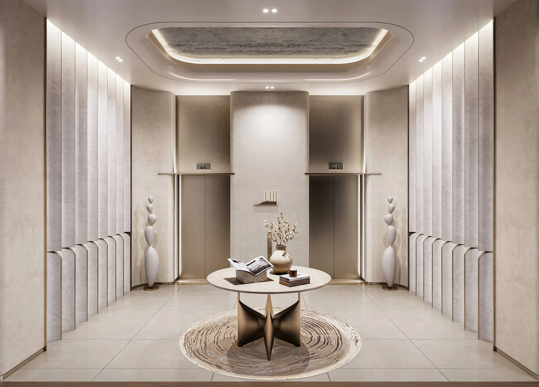 Eltiera Views residential lift lobby with contemporary lighting