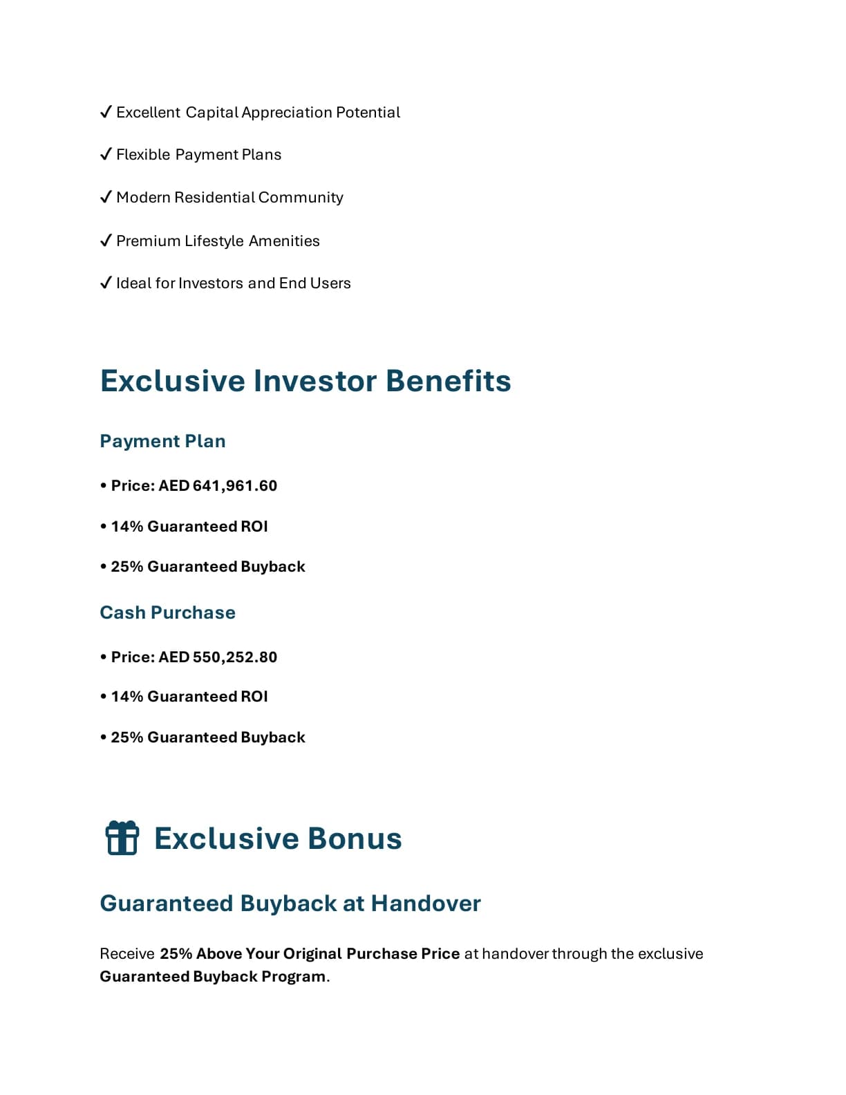 Paradise View 2 Ready Studio investor benefits and brochure offer conditions - supplied Wabel Real Estate brochure page 5