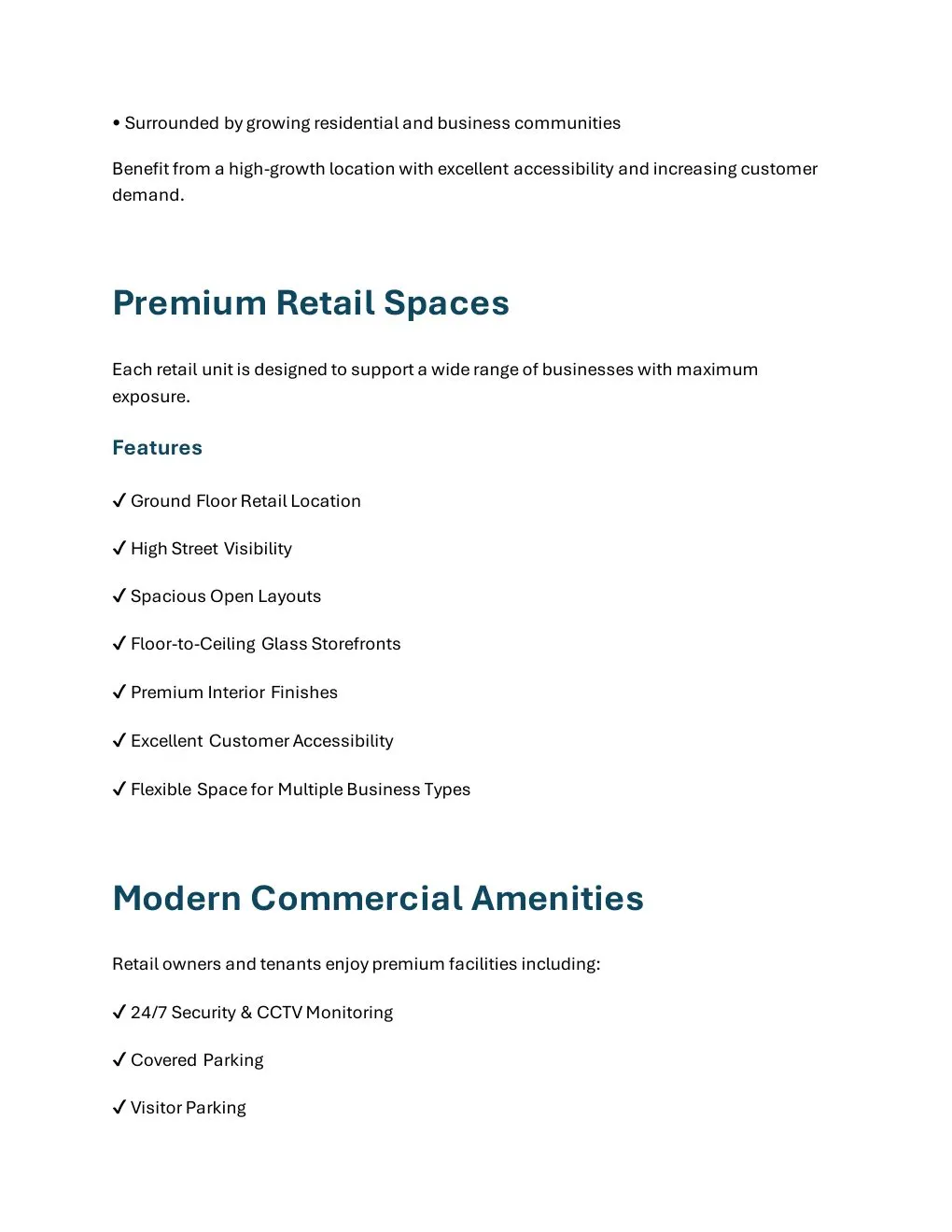 Peace Avenue Ground Floor Retail property features and building amenities - supplied Wabel Real Estate brochure page 3