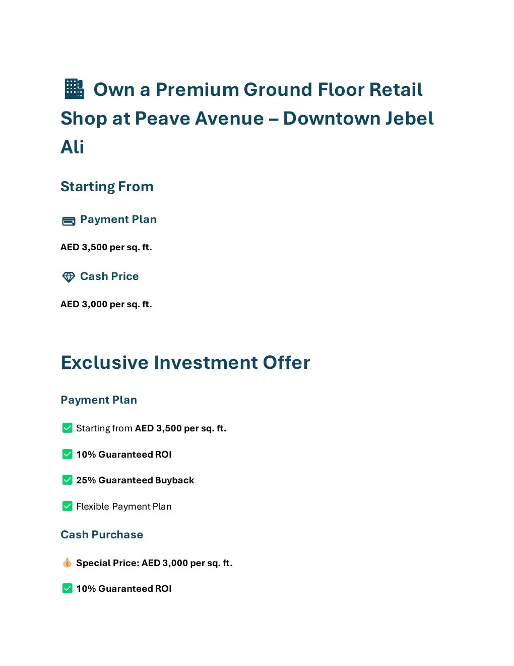 Peave Avenue Ground Floor Retail pricing and investment offer overview - supplied Wabel Real Estate brochure page 1