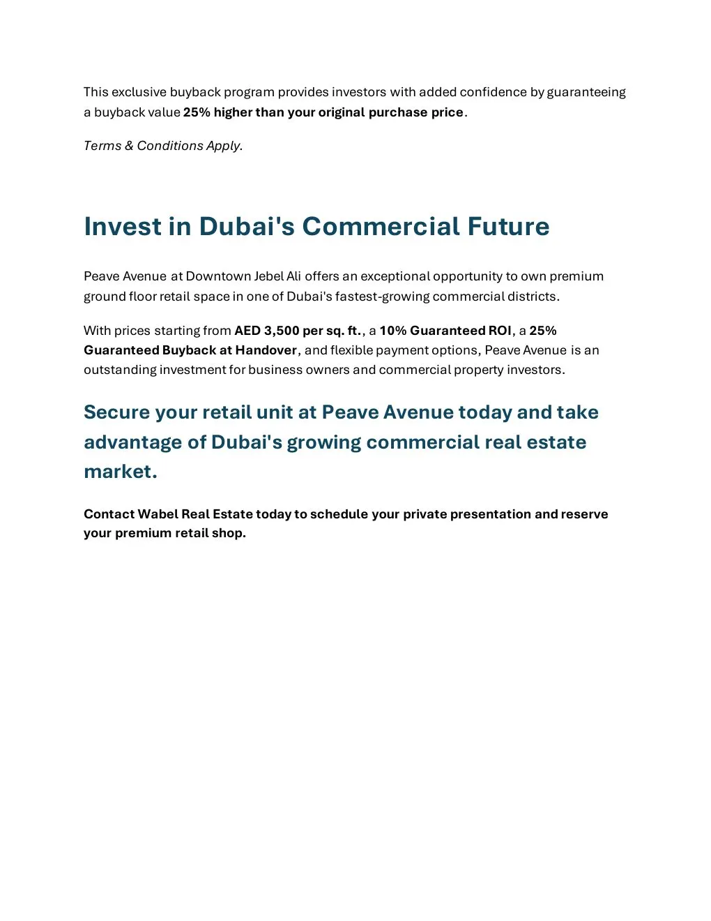 Peave Avenue Ground Floor Retail project summary and Wabel Real Estate enquiry details - supplied Wabel Real Estate brochure page 6