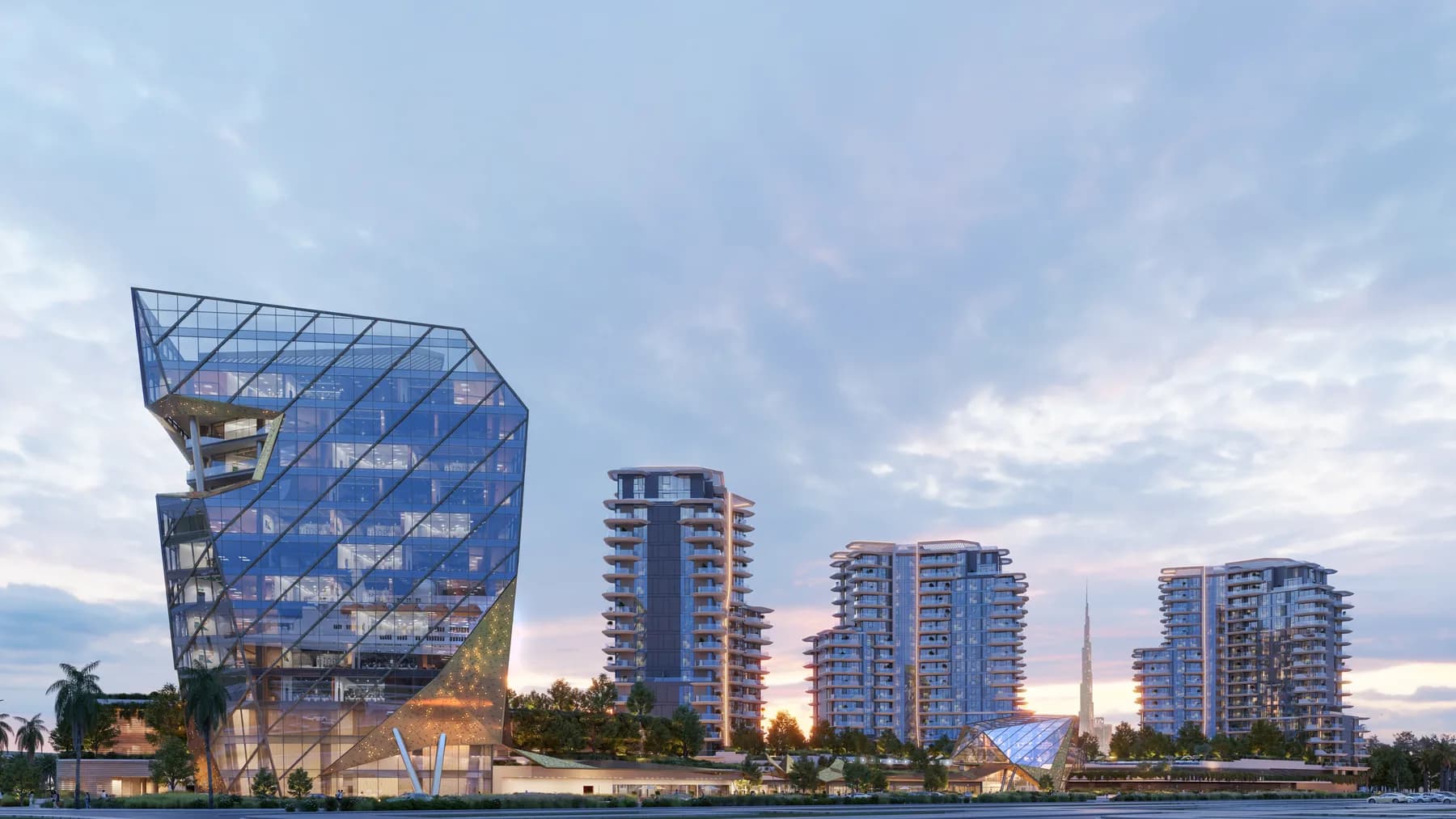 Portside Square waterfront towers and sculptural pavilion at Mina Rashid