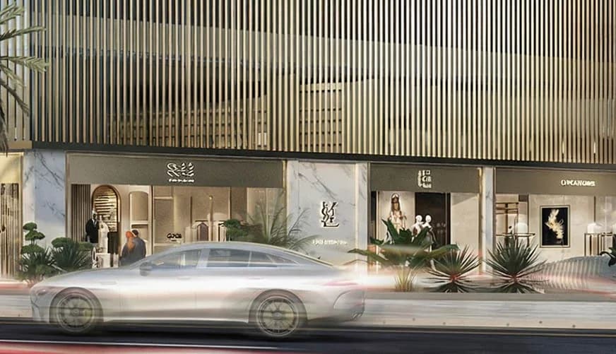 Ground-floor retail frontage at Sky Line in Dubai Land Residence Complex