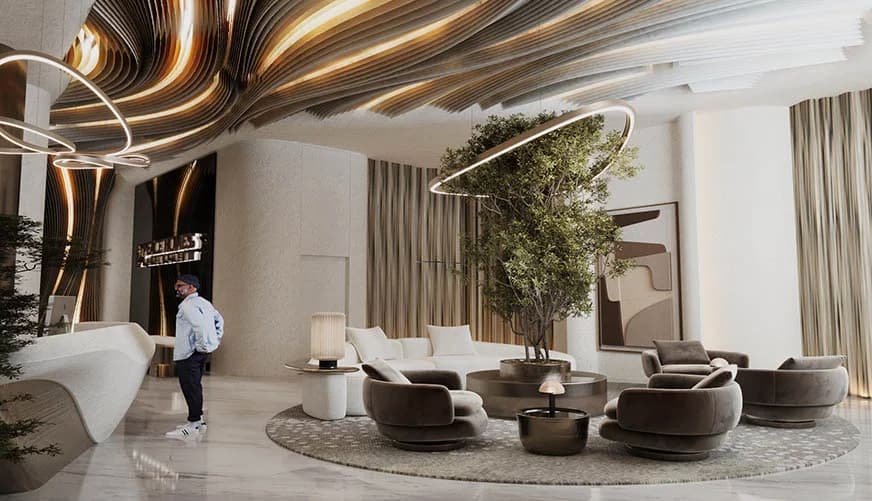 Sky Line lobby and business arrival render