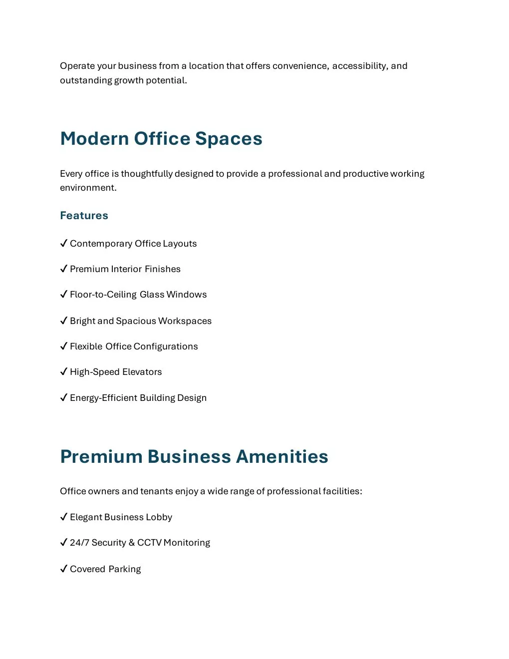 Skyline DLRC Commercial Office property features and building amenities - supplied Wabel Real Estate brochure page 3
