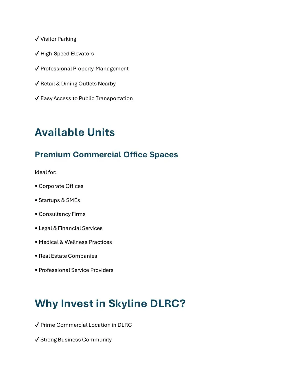 Skyline DLRC Commercial Office available unit and buyer suitability details - supplied Wabel Real Estate brochure page 4