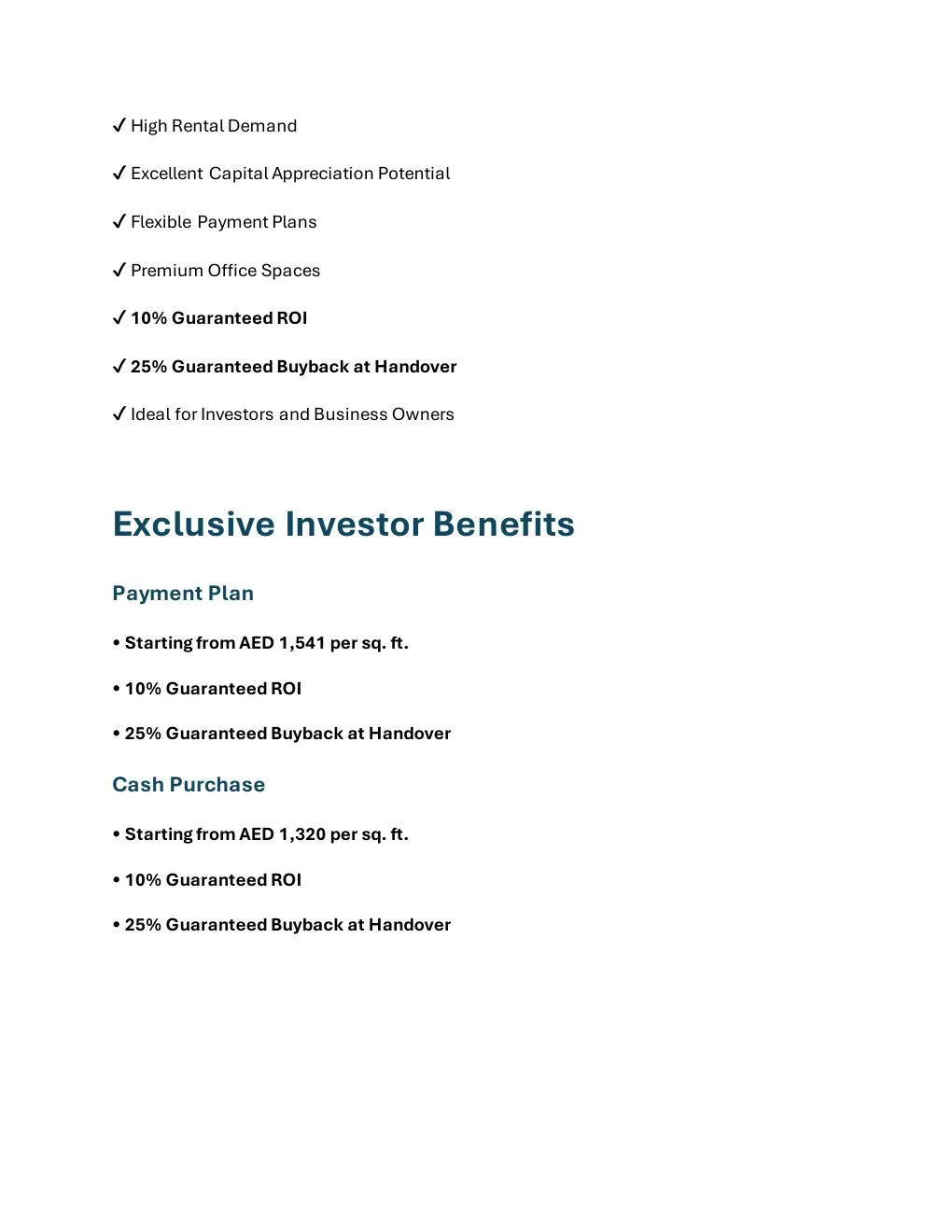 Skyline DLRC Commercial Office investor benefits and brochure offer conditions - supplied Wabel Real Estate brochure page 5
