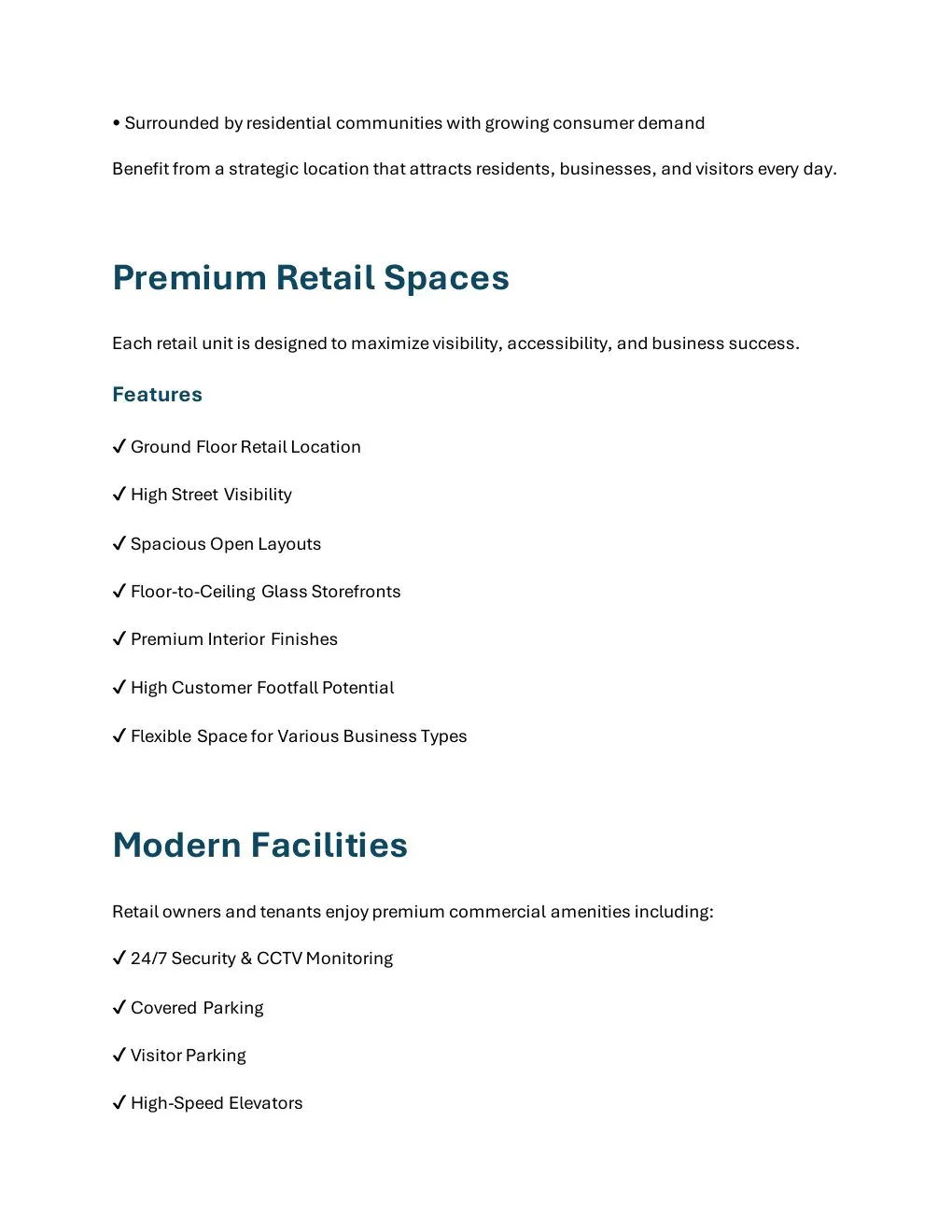 Skyline DLRC Ground Floor Retail property features and building amenities - supplied Wabel Real Estate brochure page 3
