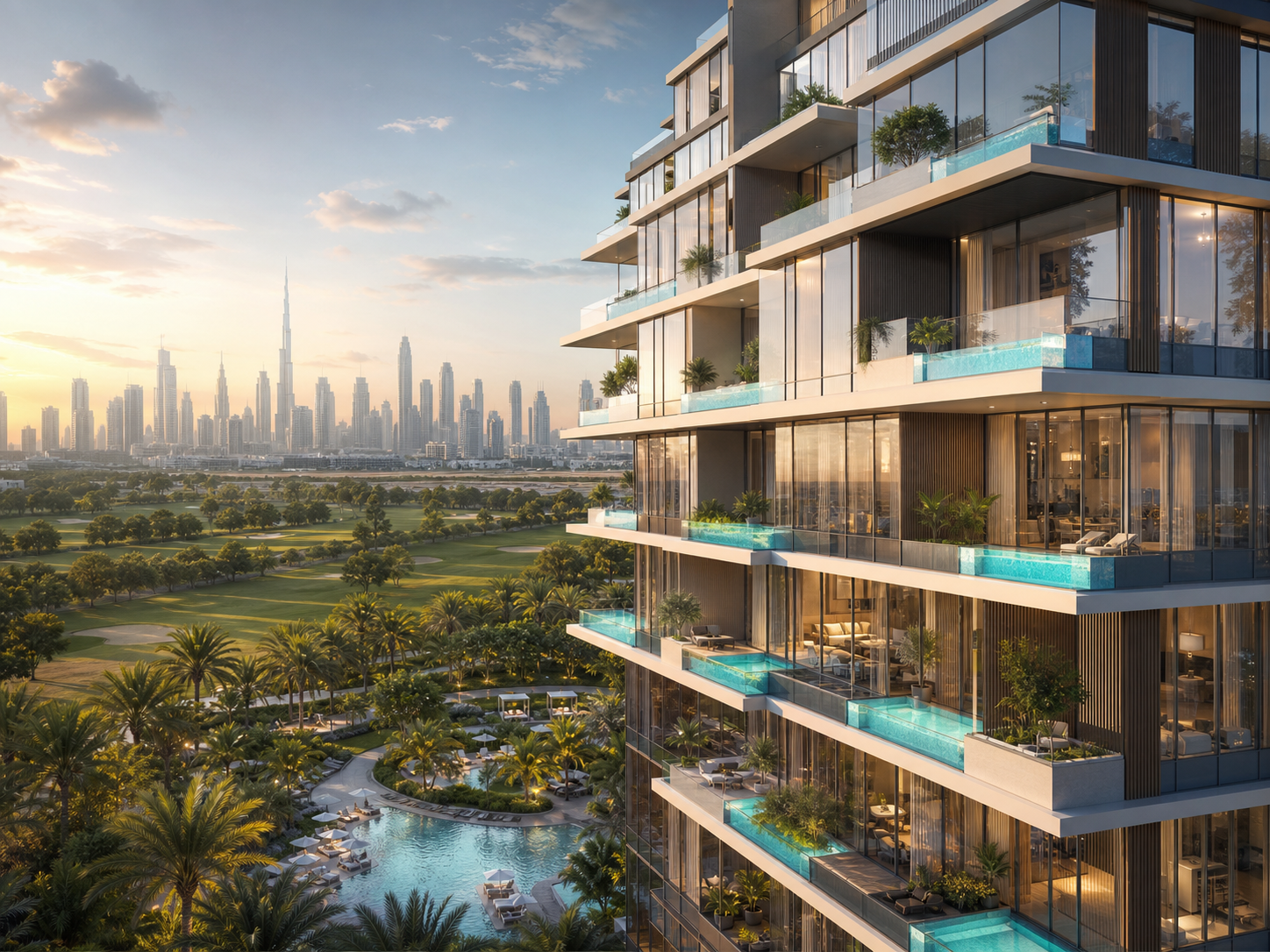 Representative Parkville by Samana residence with private pool in Dubai Land Residence Complex